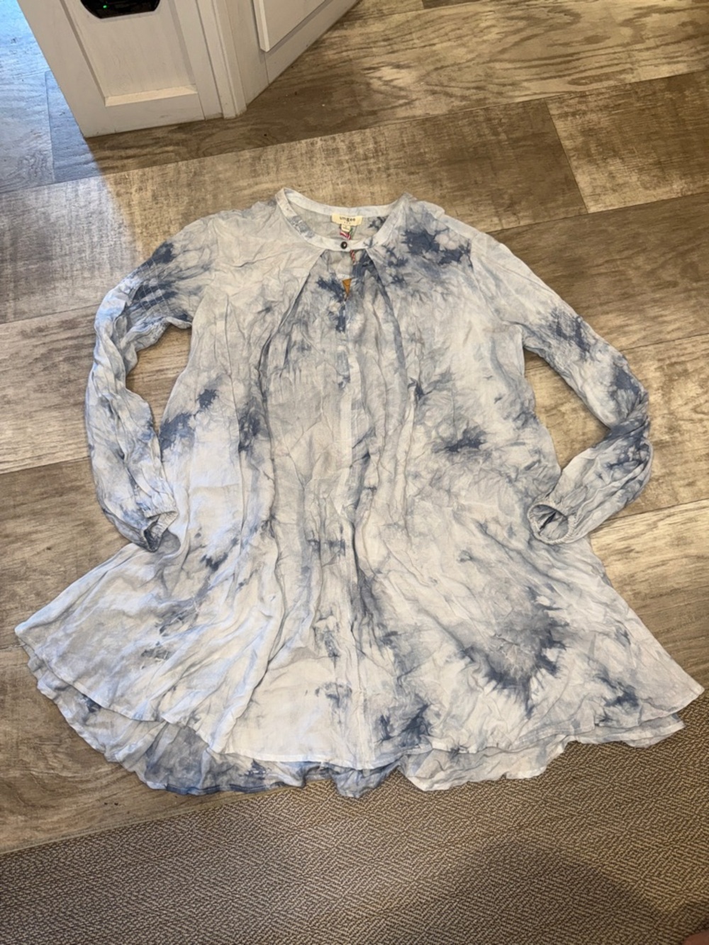 Umgee Blue Tie-Dye Button Neck Tunic